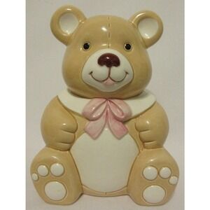Lefton Teddy Bear Bank Porcelain Coin Geoz Decor 1980s #04193 Nursery Vintage